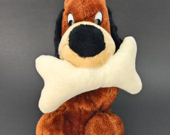 Vintage 1980s Ganz Bros Stuffed Dog w Bone: 12" Animal Plush Made in Korea