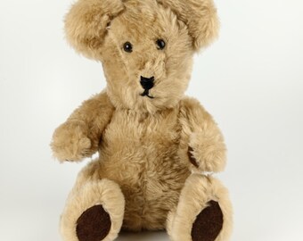 OOAK Rare Find Vintage 1950s? Handmade Homemade Hard Stuffed Fully Jointed Beige Plush Teddy Bear Brown Felt Paw Pads 11" Mint Condition
