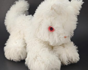 Vintage White Fluffy Kitten: 14" Animal Stuffed Plush Toy