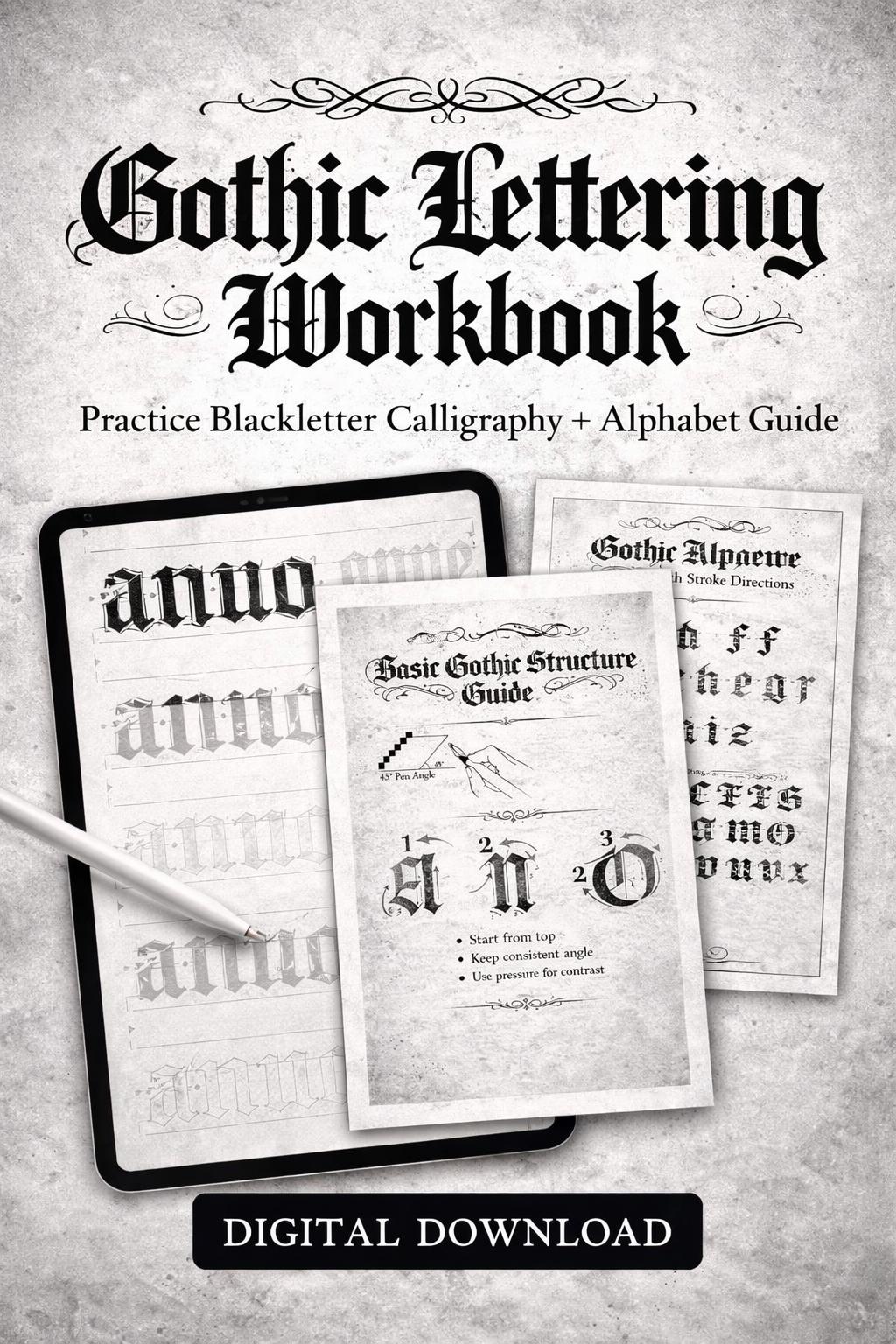 Gothic Lettering Practice Sheets for Procreate – Blackletter Alphabet ...