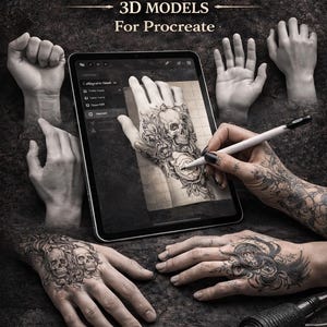 Tattoo Hand 3D Models for Procreate | Realistic Hand Reference Pack | Tattoo Placement Tool | Instant Download