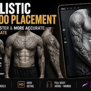 Tattoo 3D Models for Procreate | Realistic Tattoo Reference Pack | Full Body + Arms + Hands