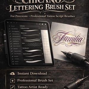 New Chicano Procreate Tattoo Lettering Brushes | Professional Script Brush Set for Tattoo Artists | Chicano Cursive Brush Pack