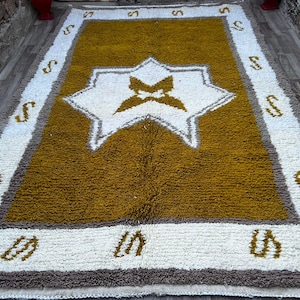 Dark Yellow Morrocan Rug, Beni Ourain Rug, Handmade Rug, Moroccan Area Rug, Moroccan Berber Rug, Yellow And White Rug, Rug, Teppich
