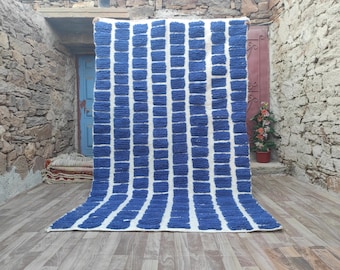 Handmade Moroccan Wool Rug: Checkered Royal Blue Berber Style