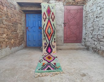 Handmade Wool Berber Rug: Abstract Colorful Hallway Runner