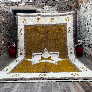 Dark Yellow Morrocan Rug, Beni Ourain Rug, Handmade Rug, Moroccan Area Rug, Moroccan Berber Rug, Yellow And White Rug, Rug, Teppich