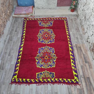 RED BENIOURAIN RUG, Morrocan Rug, Red Artistic Rug, Abstract Rug, Red Abstract Wool Carpet, Area Rug, Red Handmade Rug, Red Berber Rug
