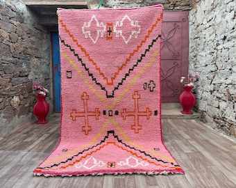 Pink Handmade Rug, Beni Ourain Moroccan Rug: Berber Woven Wool