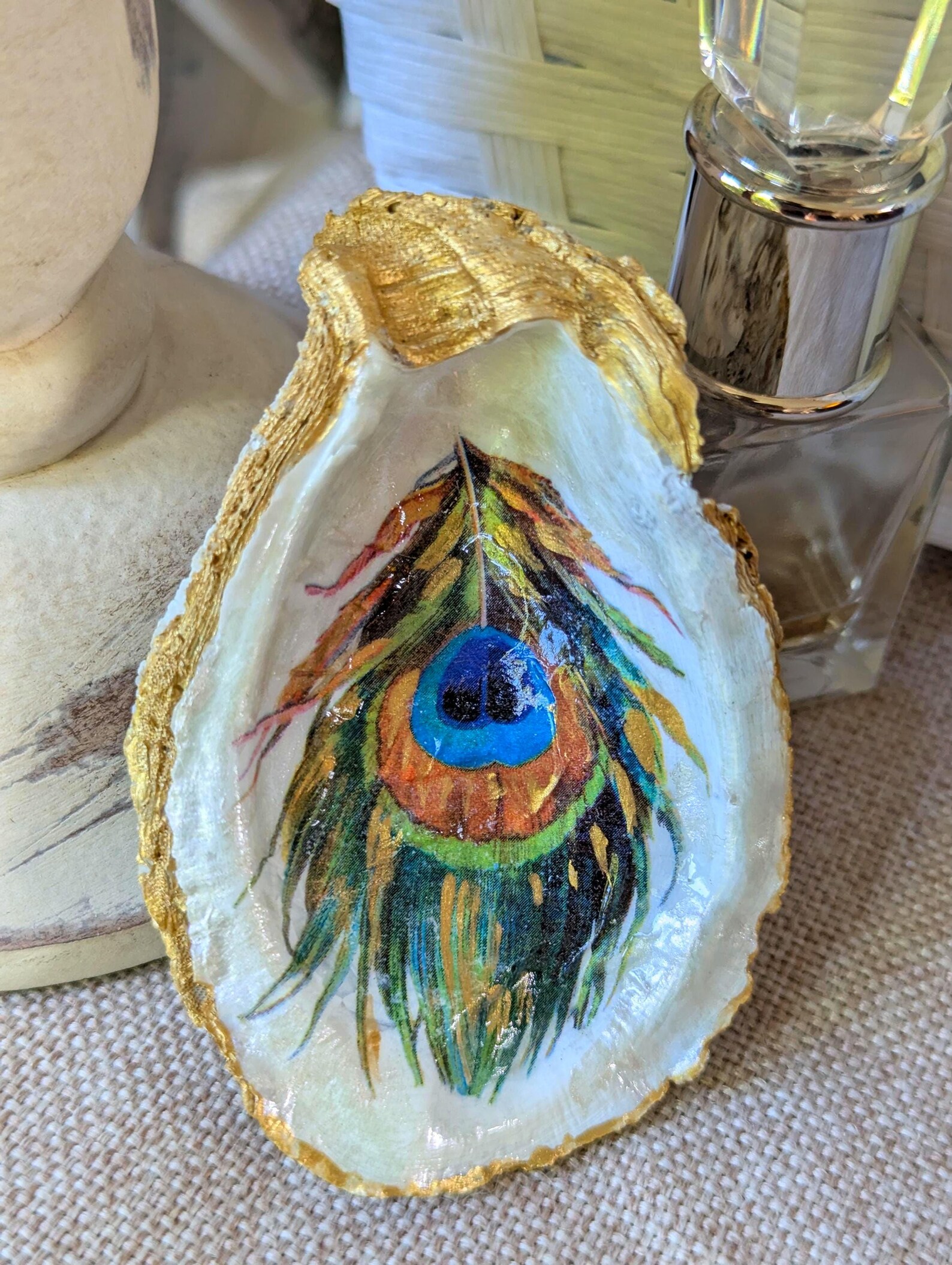 Peacock Inner Shell Peacock Feather Oyster Shell Ring Dish | Trinket Holder Gift ...