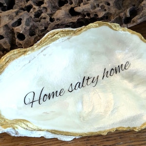 Oyster shell ring dish | jewelry holder -- decoupaged and handpainted
