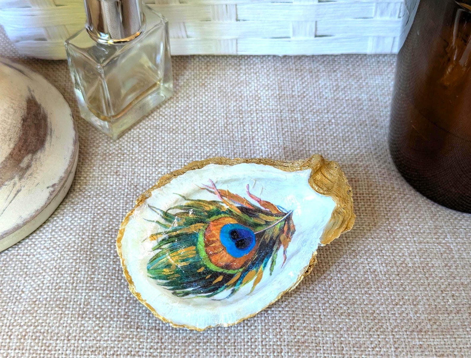 Peacock Inner Shell Peacock Feather Oyster Shell Ring Dish | Trinket Holder Gift ...