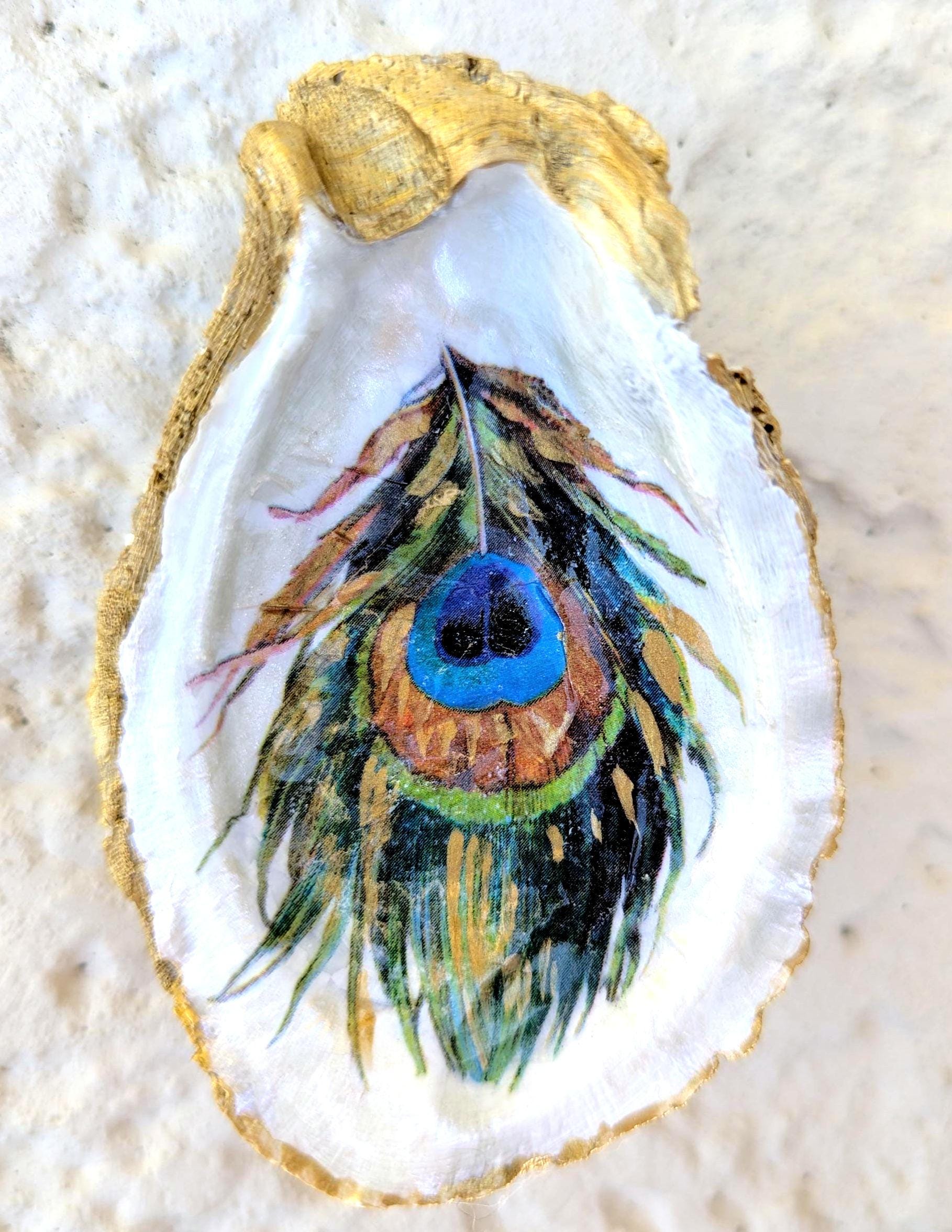 Peacock Inner Shell Peacock Feather Oyster Shell Ring Dish | Trinket Holder Gift ...