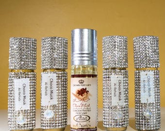 Blinged-out roller ball of CHOCO MUSK perfume oil by Al-Rehab rhinestones ice 6ml