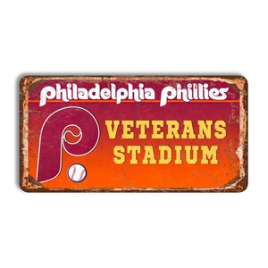 Metalowy znak Philadelphia Phillies PHILADELPHIA PHILLIES Znak stadionu weteranów baseball Philadelphia Phillies dekoracja ścienna wentylator