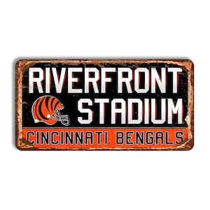Cartello in metallo Cincinnati Bengals CINCINNATI BENGALS Cartello stadio Riverfront NFL football Decorazione da parete per tifosi Cincinnati Bengals Football Bengals