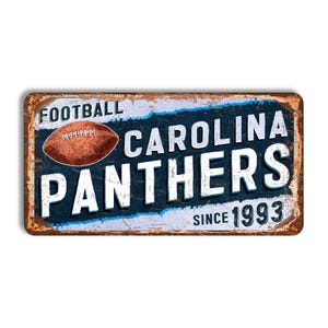 Letrero de metal de Carolina Panthers, letrero de estilo vintage de CAROLINA PANTHERS, fútbol americano de la NFL, decoración de pared de Carolina Panthers, regalo para fanáticos de Carolina Panthers