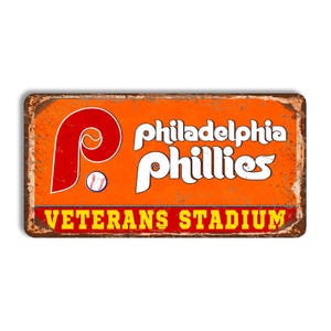 Metalowy znak Philadelphia Phillies PHILADELPHIA PHILLIES Znak stadionu weteranów baseball Philadelphia Phillies dekoracja ścienna wentylator