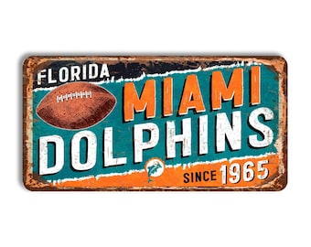 Miami Dolphins Metal Sign, NFL Football Fan Decor
