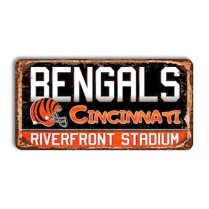 Cartello in metallo Cincinnati Bengals CINCINNATI BENGALS Cartello stadio Riverfront NFL football Decorazione da parete per tifosi Cincinnati Bengals Football Bengals