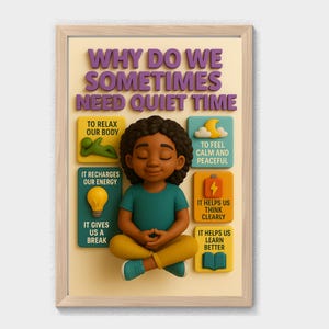 Pôster Hora do Silêncio, Pôster SEL para Crianças, Cantinho da Calma, Quadro de Emoções para Primeira e Segunda Séries, Pôster para Impressão 3D, Arte de Parede para Atenção Plena