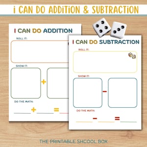 Jeu de dé à compter, Je sais faire des additions et des soustractions à imprimer, activité du centre de mathématiques, jeu de mathématiques pratique pour les enfants, feuilles d&#39;exercices mathématiques amusantes