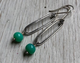 Long sterling silver ovals w chrysoprase