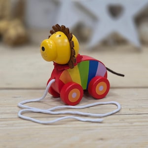 Wooden Pull Along Lion - Childrens Toys, Wooden Toys, Activity Toys, Gifts For Children, Pull Along Toys,