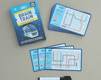 Brain Train 40 Logic Puzzles - Toys & Games, Travel Games, Brain Teasers, Reuseable Puzzles, Problem Solving Games, Father's Day Gifts,
