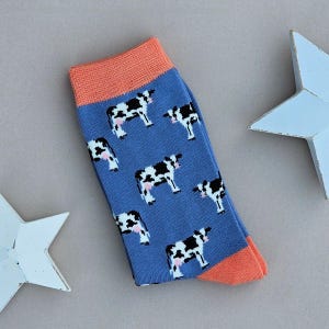 Meias Bamboo Cows em Denim Blue