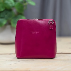 Leather Cross Body Handbag in Fuchsia Pink - Anniversary Gifts, Birthday Gifts, Mother&#39;s Day Gifts, Valentine&#39;s Gifts