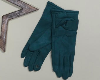 Kunstleder Handschuhe mit Dreh-Detail in Petrol