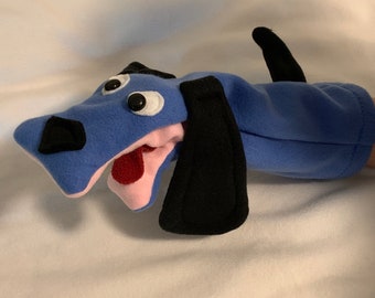 Blue dog hand puppet