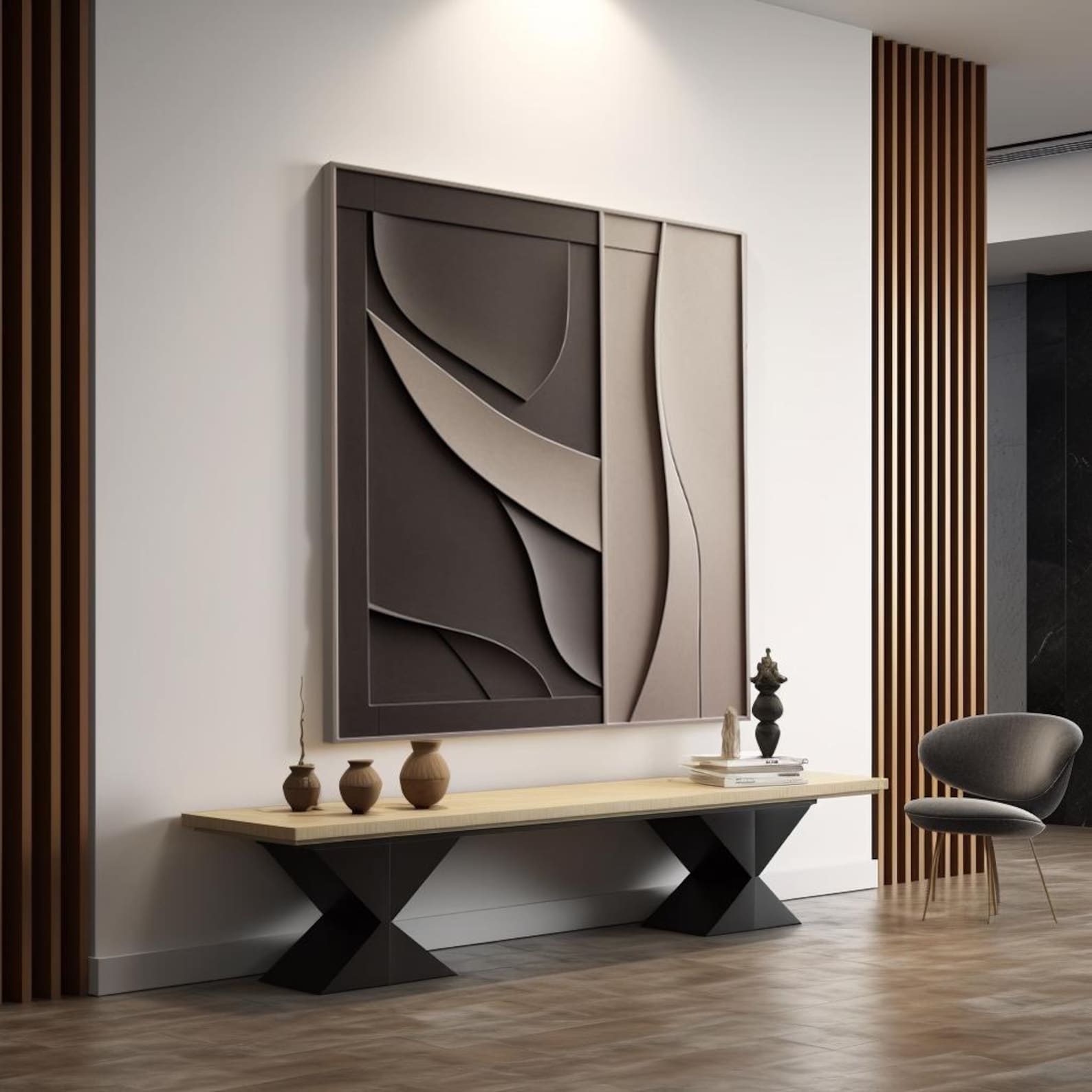 Black and Grey Wall Art Wall Hanging Wood Wall Sculpture Minimalist