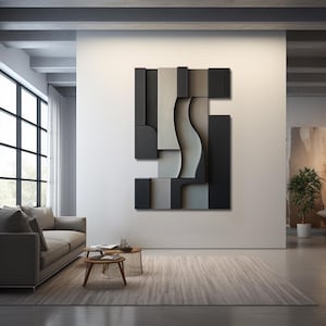 Black & Grey Wall Art - Wall Hanging - Wood Wall Sculpture - Minimalist Abstract Wall Decor - Dimensional Wall Art - Modern Interior Design