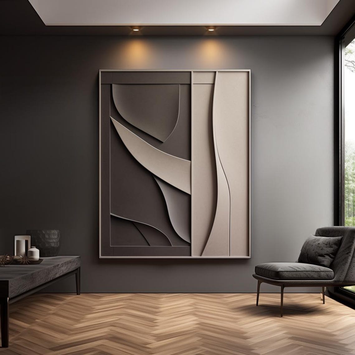 Black and Grey Wall Art Wall Hanging Wood Wall Sculpture Minimalist Abstract Wall Decor ...