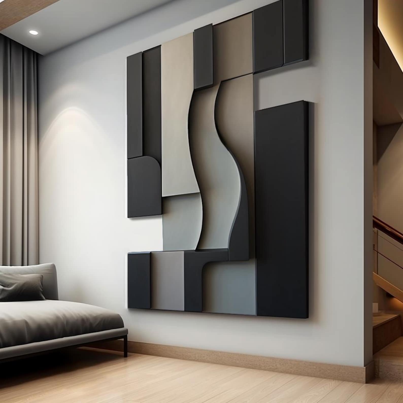 Black & Grey Wall Art Wall Hanging Wood Wall Sculpture Minimalist