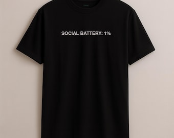 Camiseta minimalista de algodón – Camiseta gráfica Social Battery 1%