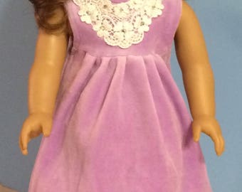 Lavender Velour Dress for 18 Inch Dolls such as American Girl