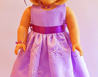 Lavender Embroidered Organza  Party Dress With Ribbon Trim for 18 Inch Dolls such a American Girl