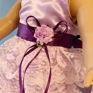 Lilac Lace Ruffled Party Gown with Dark Purple Trim for 18 Inch Dolls such as American Girl image 2