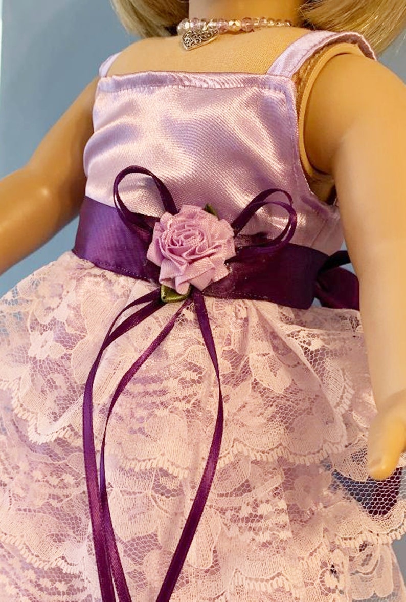 Lilac Lace Ruffled Party Gown with Dark Purple Trim for 18 Inch Dolls such as American Girl image 2