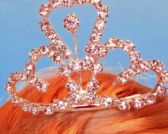 Mini Rhinestone Doll Tiara Three Heart Design 0014