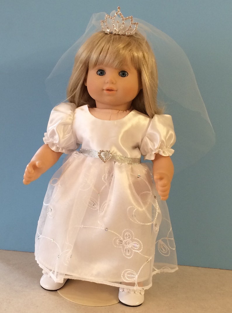 White Sequin Organza and Satin Dress for 15 inch Dolls Such As the Bitty Baby Dolls image 4