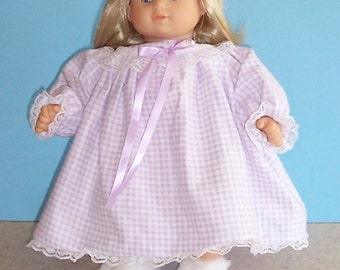 Lilac Gingham Flannel Nightgown with Teddy Bear for 15 Inch Baby Dolls such as Bitty Baby