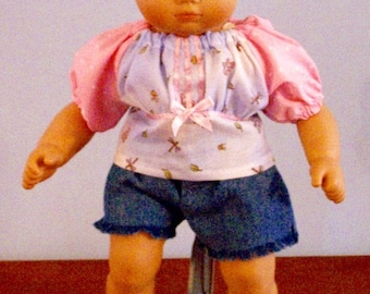 Peasant Top with Denim Shorts for 15 and 18 Inch Dolls such as American Girl