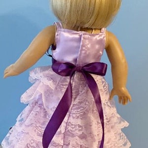 Lilac Lace Ruffled Party Gown with Dark Purple Trim for 18 Inch Dolls such as American Girl image 3