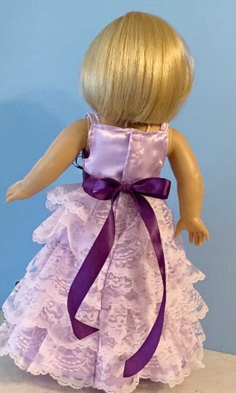 Lilac Lace Ruffled Party Gown with Dark Purple Trim for 18 Inch Dolls such as American Girl image 3