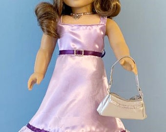 Lilac Lace Flounced Party Gown with Dark Purple Trim for 18 Inch Dolls such as American Girl