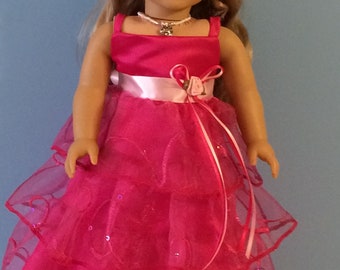 Fuchsia Organza Ruffle Party Gown - 18 Inch Doll Clothes such as American Girl